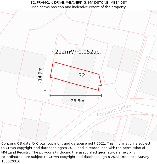 32, FRANKLIN DRIVE, WEAVERING, MAIDSTONE, ME14 5SY: Plot and title map