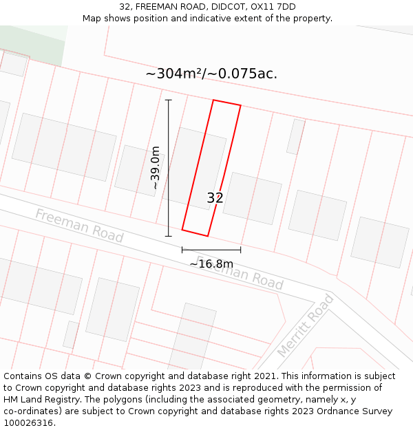 32, FREEMAN ROAD, DIDCOT, OX11 7DD: Plot and title map
