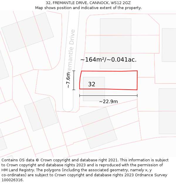 32, FREMANTLE DRIVE, CANNOCK, WS12 2GZ: Plot and title map