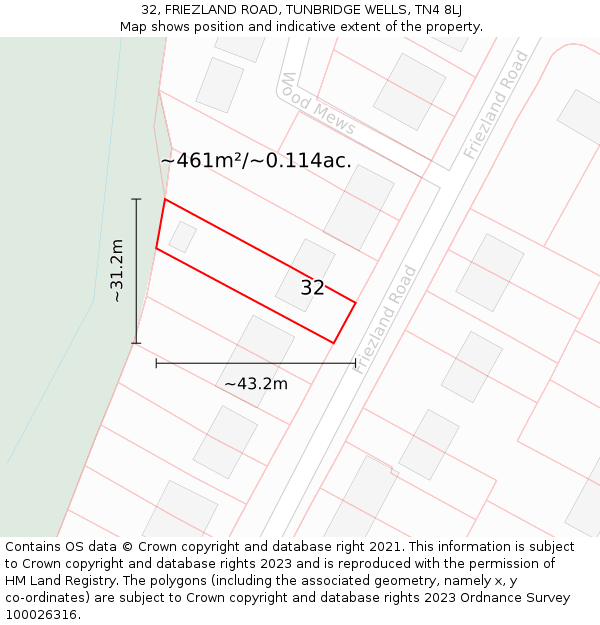 32, FRIEZLAND ROAD, TUNBRIDGE WELLS, TN4 8LJ: Plot and title map