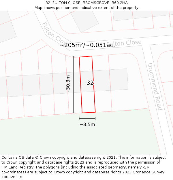 32, FULTON CLOSE, BROMSGROVE, B60 2HA: Plot and title map
