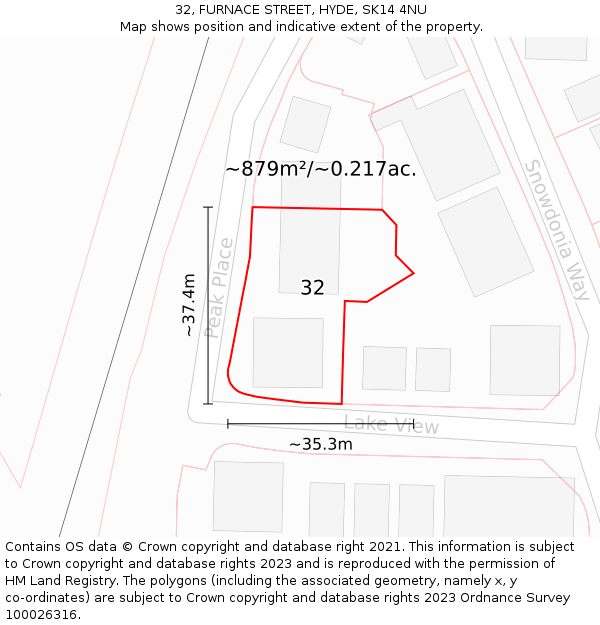 32, FURNACE STREET, HYDE, SK14 4NU: Plot and title map