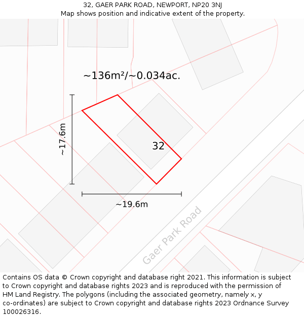 32, GAER PARK ROAD, NEWPORT, NP20 3NJ: Plot and title map