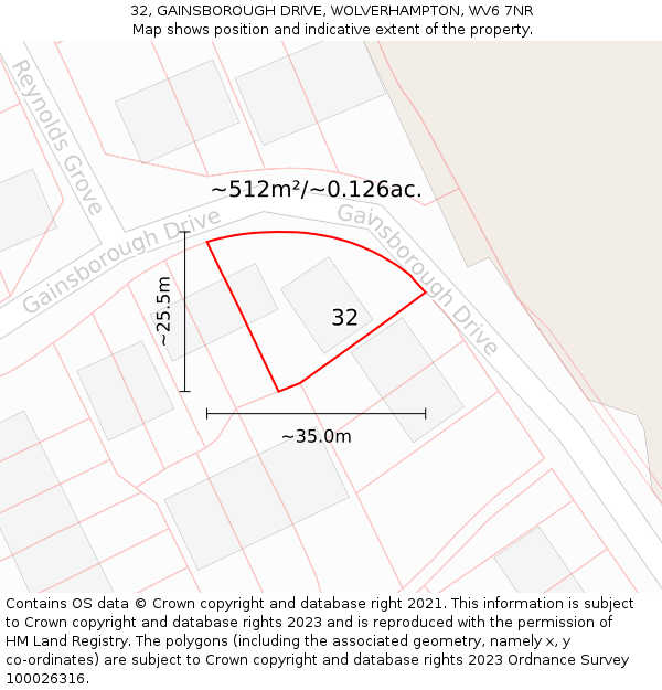 32, GAINSBOROUGH DRIVE, WOLVERHAMPTON, WV6 7NR: Plot and title map
