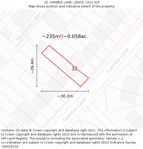 32, GAMBLE LANE, LEEDS, LS12 5LP: Plot and title map