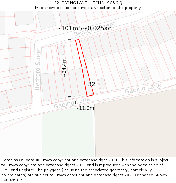 32, GAPING LANE, HITCHIN, SG5 2JQ: Plot and title map
