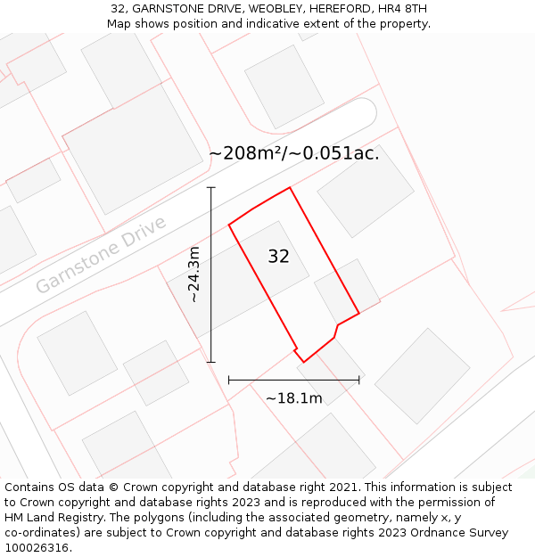 32, GARNSTONE DRIVE, WEOBLEY, HEREFORD, HR4 8TH: Plot and title map