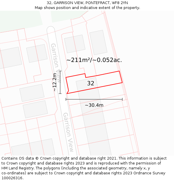 32, GARRISON VIEW, PONTEFRACT, WF8 2YN: Plot and title map