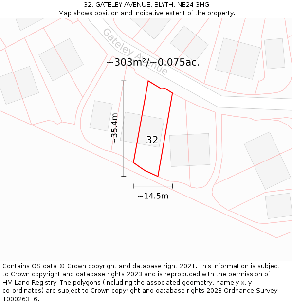 32, GATELEY AVENUE, BLYTH, NE24 3HG: Plot and title map