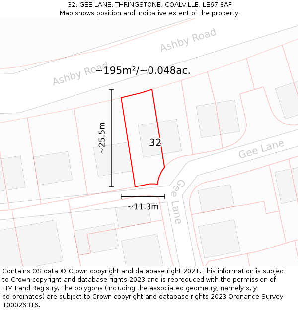 32, GEE LANE, THRINGSTONE, COALVILLE, LE67 8AF: Plot and title map