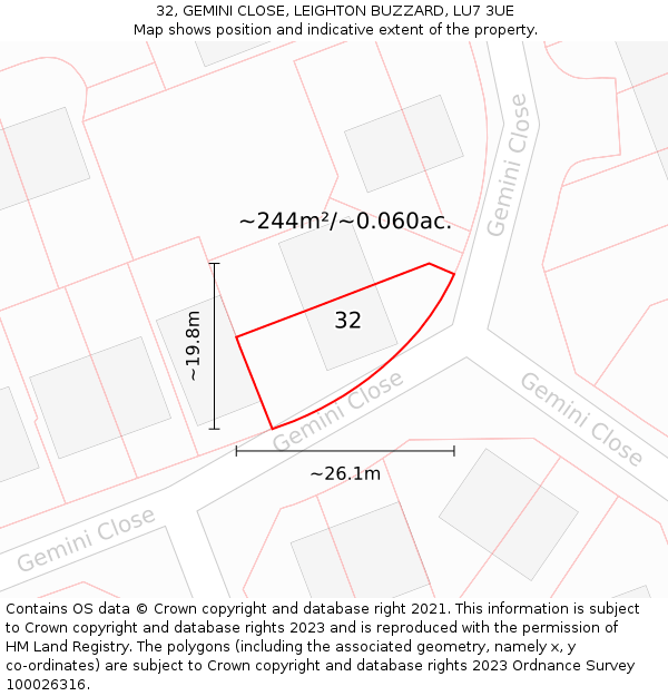 32, GEMINI CLOSE, LEIGHTON BUZZARD, LU7 3UE: Plot and title map