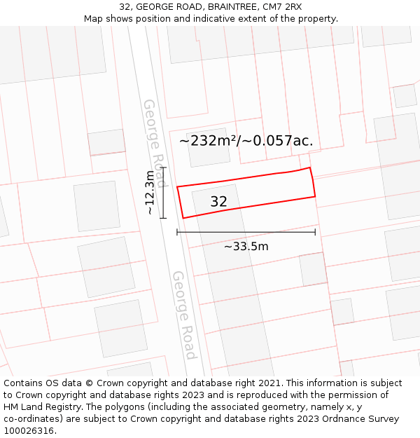 32, GEORGE ROAD, BRAINTREE, CM7 2RX: Plot and title map