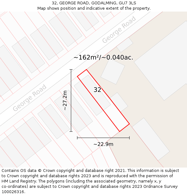 32, GEORGE ROAD, GODALMING, GU7 3LS: Plot and title map