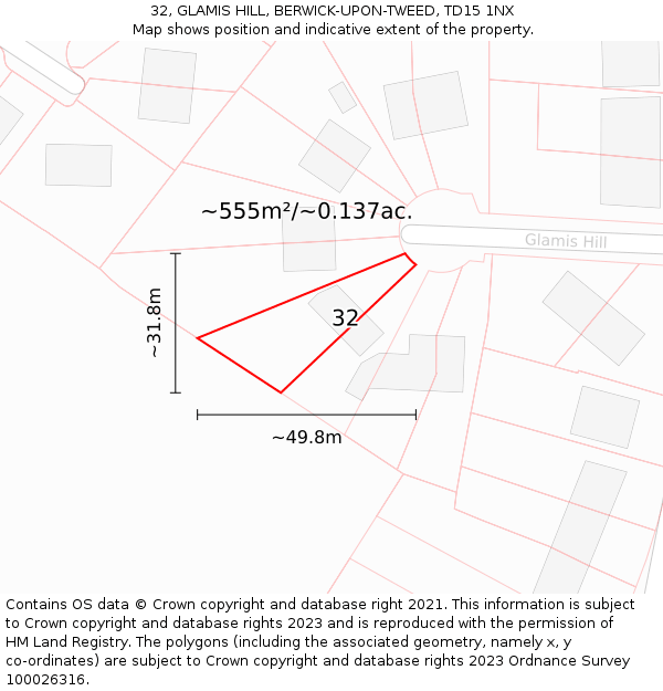 32, GLAMIS HILL, BERWICK-UPON-TWEED, TD15 1NX: Plot and title map