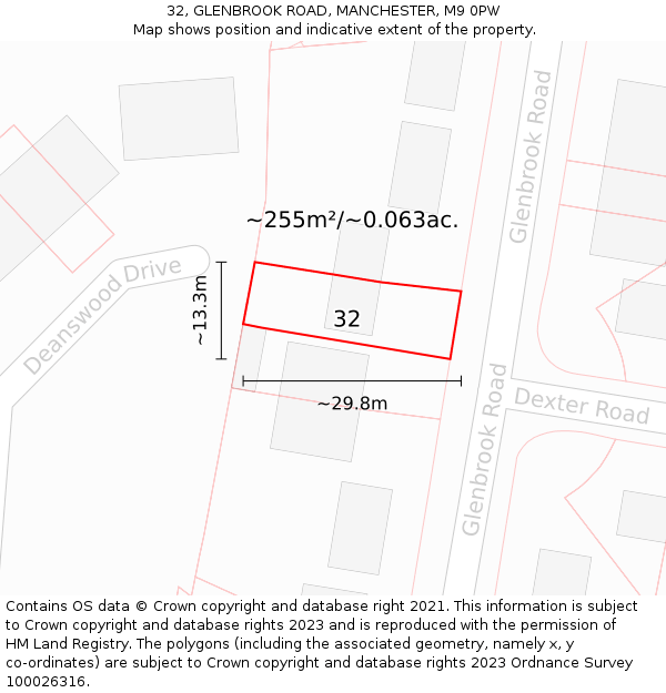 32, GLENBROOK ROAD, MANCHESTER, M9 0PW: Plot and title map