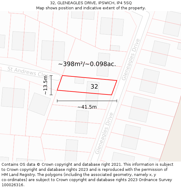 32, GLENEAGLES DRIVE, IPSWICH, IP4 5SQ: Plot and title map