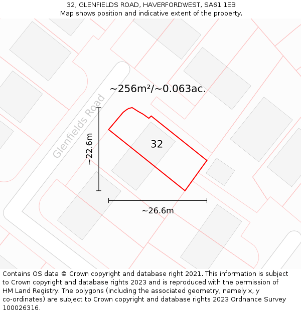 32, GLENFIELDS ROAD, HAVERFORDWEST, SA61 1EB: Plot and title map