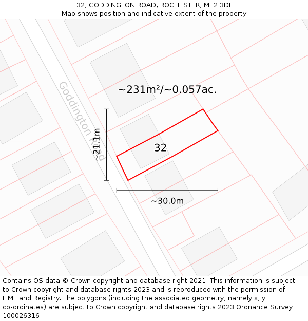32, GODDINGTON ROAD, ROCHESTER, ME2 3DE: Plot and title map