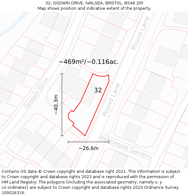 32, GODWIN DRIVE, NAILSEA, BRISTOL, BS48 2XF: Plot and title map