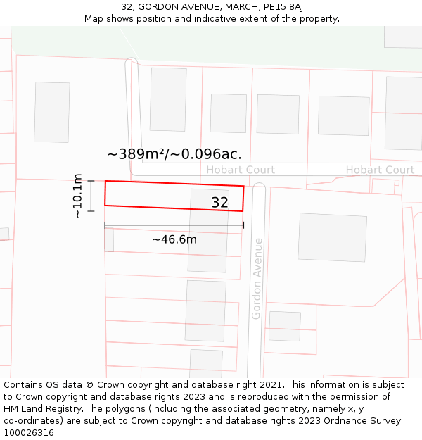 32, GORDON AVENUE, MARCH, PE15 8AJ: Plot and title map