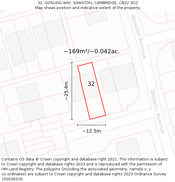 32, GOSLING WAY, SAWSTON, CAMBRIDGE, CB22 3DZ: Plot and title map