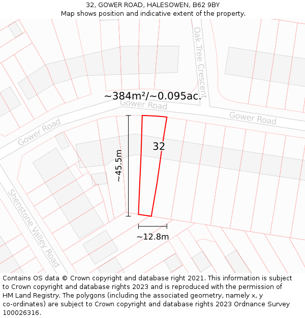 32, GOWER ROAD, HALESOWEN, B62 9BY: Plot and title map