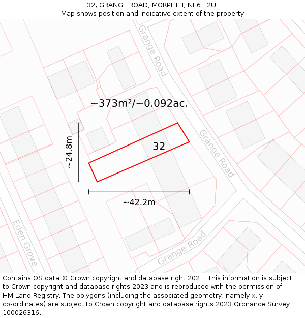 32, GRANGE ROAD, MORPETH, NE61 2UF: Plot and title map