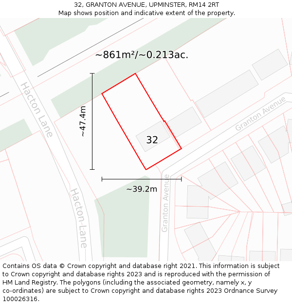 32, GRANTON AVENUE, UPMINSTER, RM14 2RT: Plot and title map