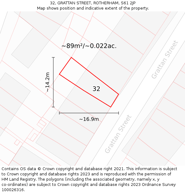 32, GRATTAN STREET, ROTHERHAM, S61 2JP: Plot and title map