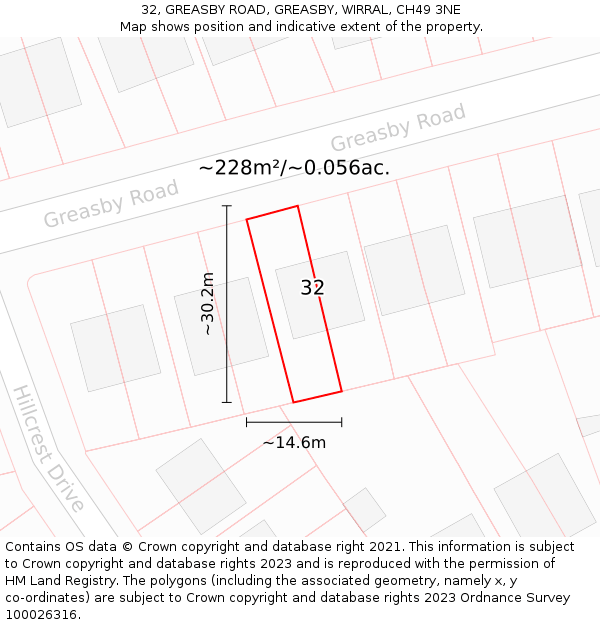 32, GREASBY ROAD, GREASBY, WIRRAL, CH49 3NE: Plot and title map