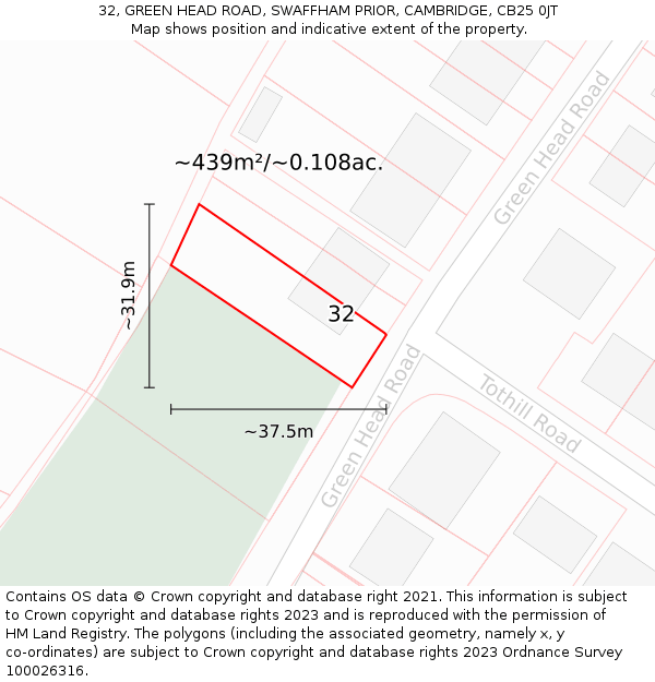 32, GREEN HEAD ROAD, SWAFFHAM PRIOR, CAMBRIDGE, CB25 0JT: Plot and title map