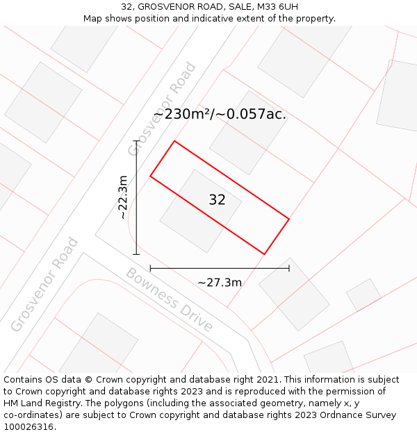 32, GROSVENOR ROAD, SALE, M33 6UH: Plot and title map