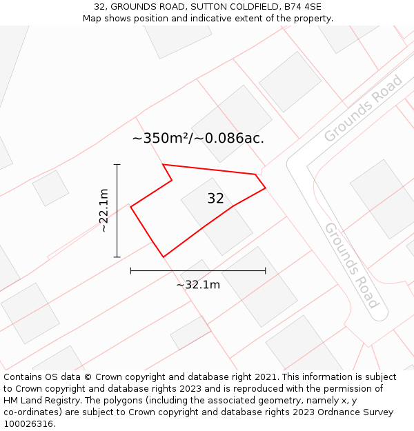 32, GROUNDS ROAD, SUTTON COLDFIELD, B74 4SE: Plot and title map