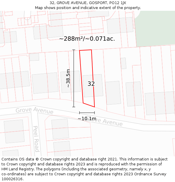 32, GROVE AVENUE, GOSPORT, PO12 1JX: Plot and title map