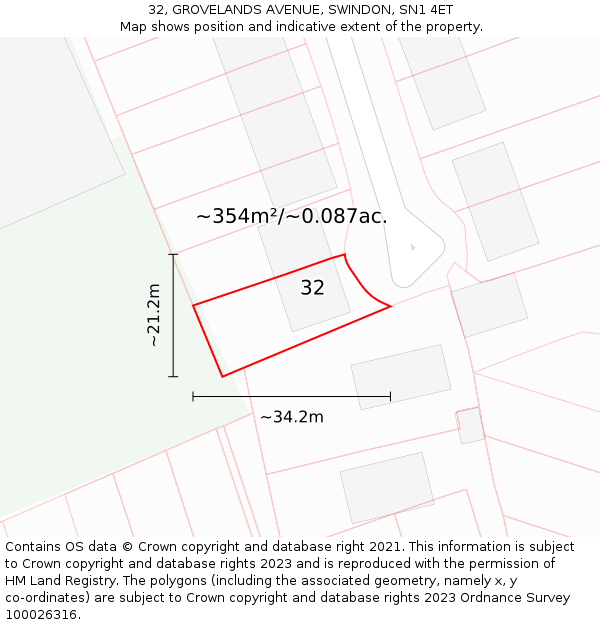 32, GROVELANDS AVENUE, SWINDON, SN1 4ET: Plot and title map