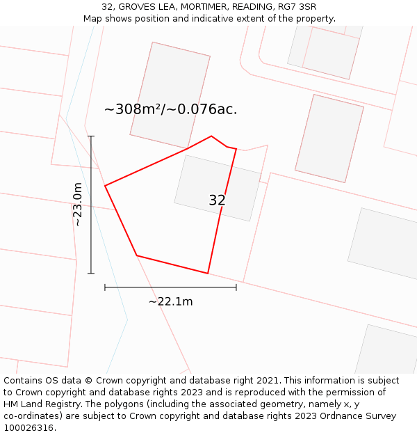 32, GROVES LEA, MORTIMER, READING, RG7 3SR: Plot and title map