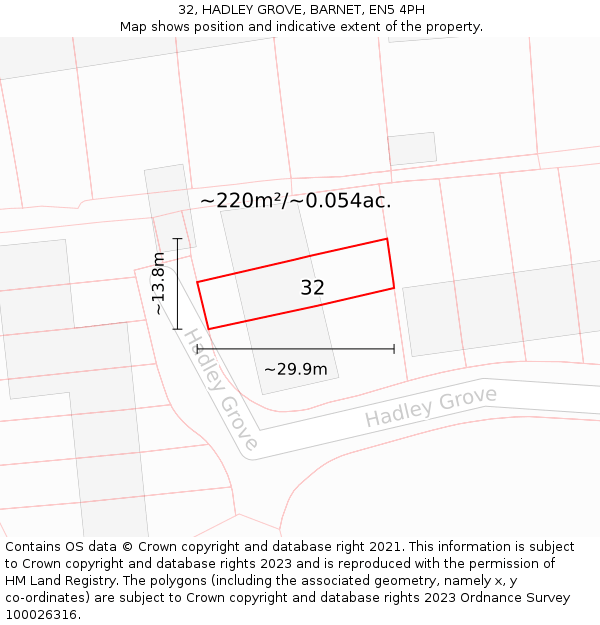 32, HADLEY GROVE, BARNET, EN5 4PH: Plot and title map