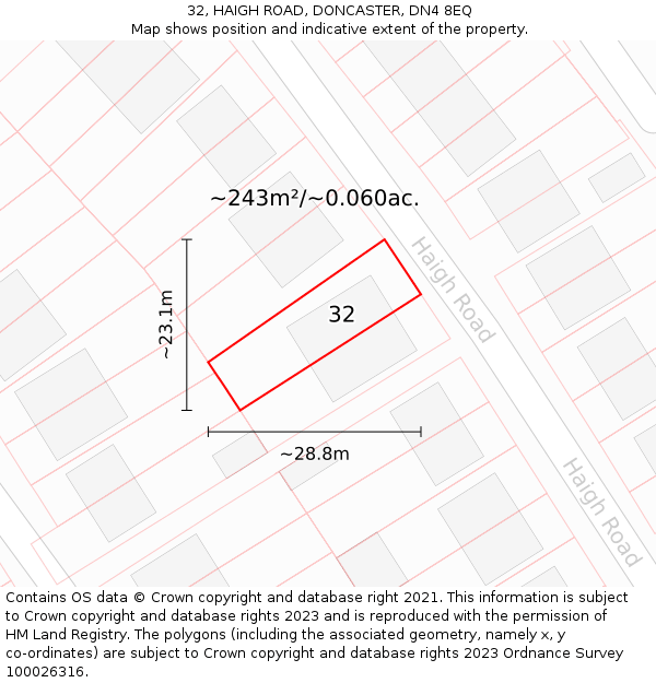 32, HAIGH ROAD, DONCASTER, DN4 8EQ: Plot and title map