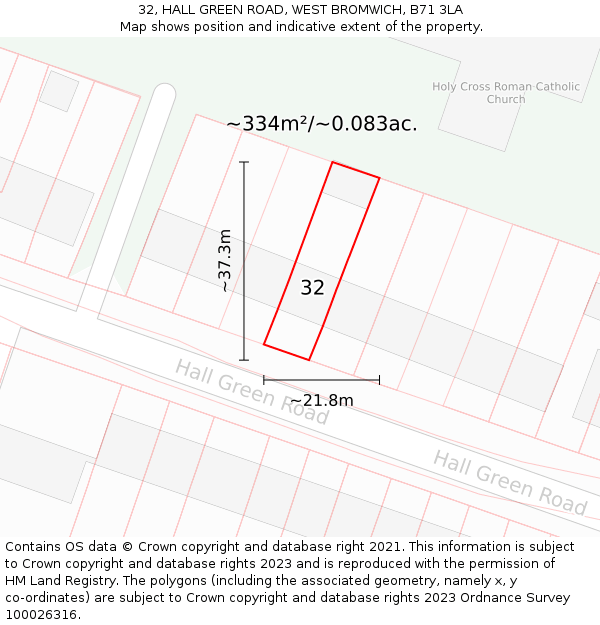 32, HALL GREEN ROAD, WEST BROMWICH, B71 3LA: Plot and title map