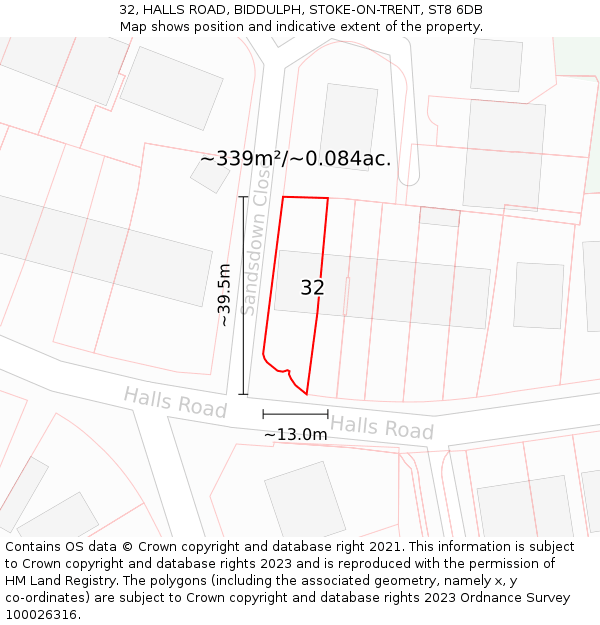 32, HALLS ROAD, BIDDULPH, STOKE-ON-TRENT, ST8 6DB: Plot and title map