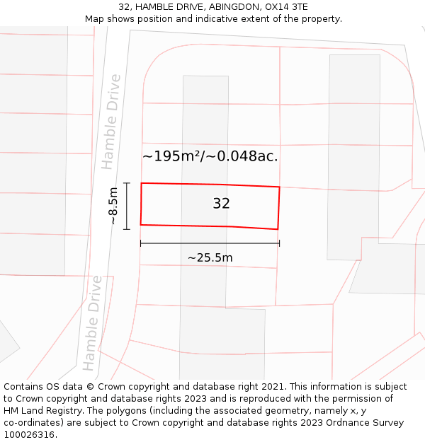 32, HAMBLE DRIVE, ABINGDON, OX14 3TE: Plot and title map