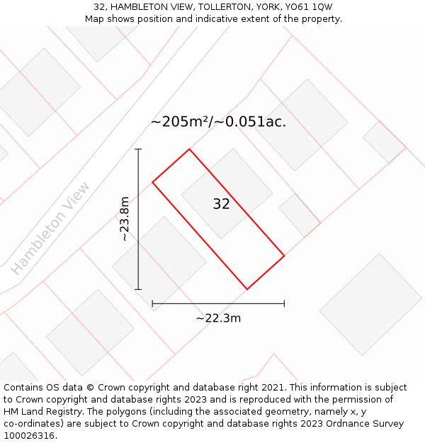 32, HAMBLETON VIEW, TOLLERTON, YORK, YO61 1QW: Plot and title map