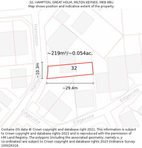 32, HAMPTON, GREAT HOLM, MILTON KEYNES, MK8 9BU: Plot and title map