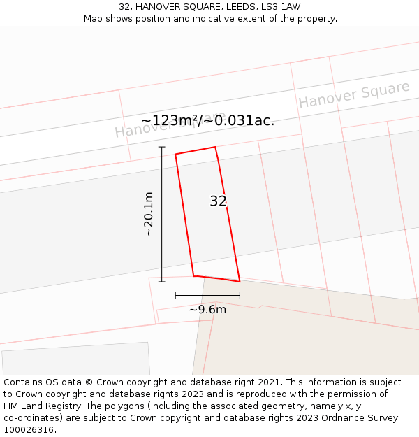 32, HANOVER SQUARE, LEEDS, LS3 1AW: Plot and title map
