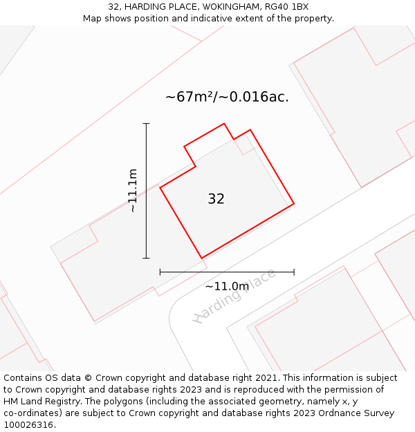 32, HARDING PLACE, WOKINGHAM, RG40 1BX: Plot and title map