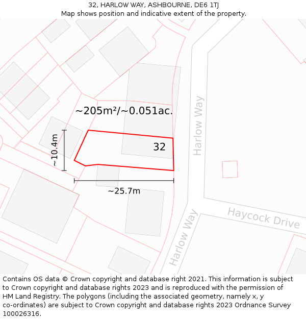 32, HARLOW WAY, ASHBOURNE, DE6 1TJ: Plot and title map