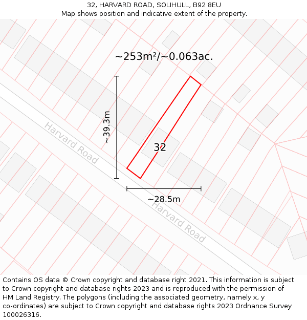 32, HARVARD ROAD, SOLIHULL, B92 8EU: Plot and title map
