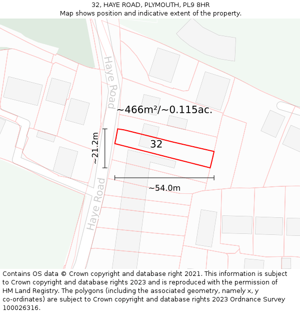 32, HAYE ROAD, PLYMOUTH, PL9 8HR: Plot and title map