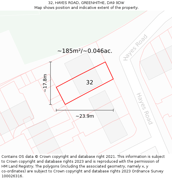 32, HAYES ROAD, GREENHITHE, DA9 9DW: Plot and title map