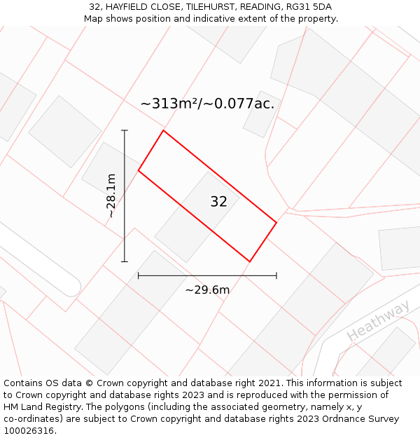 32, HAYFIELD CLOSE, TILEHURST, READING, RG31 5DA: Plot and title map